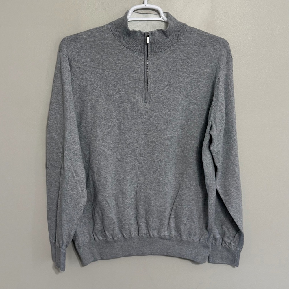 Peter Millar Mens XL Gray 1/4 Zip Pullover Golf Sweater Cotton Blend - Picture 2 of 7